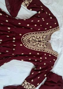 Elegant 3 Pc Maroon Sharara Suit Set🥀