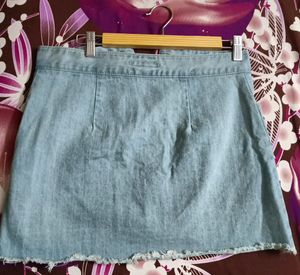 High Waist Buttoned  Denim Mini Skirt
