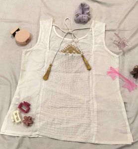 White Embroidered Tank Top