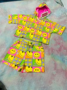 Babyhug Smiley Hoodie & Shorts Set For Summer