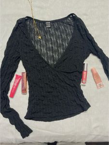 Shein Black Wrap Top