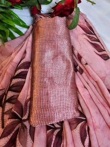 Elegant pink colour Floral Saree with blouse
