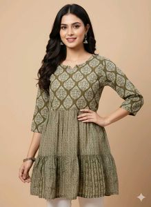 Olive Green Printed Kurti