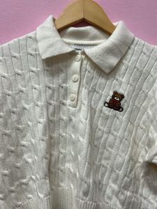 Cute Embroidered Bear Knit Top
