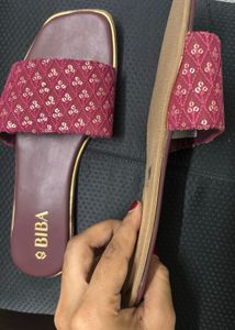 Biba (New) Maroon Embellished Open Toe Flats