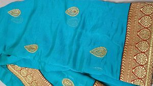 Elegant Blue Embroidered Saree