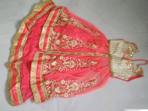 Coral &amp; Gold Girls Lehenga Skirt