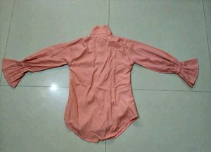 Peach Bow Button-Down Top