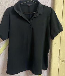 Women Polo Neck Black Tshirt