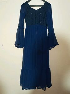 Navy Blue Maxi Dress with Sheer Sleeves