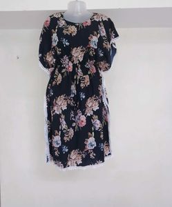 Floral Print Dress with Lace Trim
