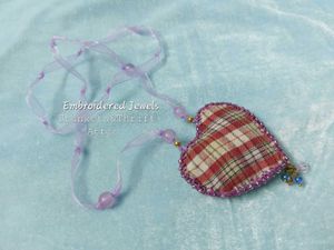 Hand Embroidered Floral Heart Pendant Necklace