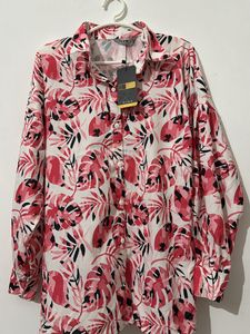 Yazwee Pink Flower Printed Shirt