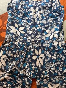 Floral Swim Dress - Navy Blue