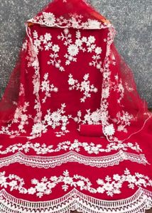 Elegant Red Embroidered Salwar Suit material