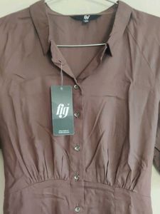 Elegant Brown Button-Down Dress