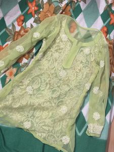Price Drop Elegant Green Lucknowi Kurta chikankari
