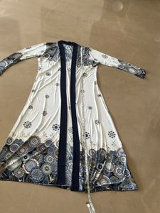 Shrug Free Size White With Blue Printed Work