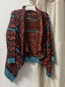 Patterned Open-Front Cardigan