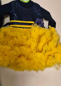 Yellow And Blue Color Frock Partywear With Inner