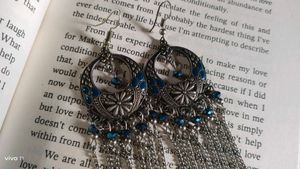 Oxidized crescent moon chandelier earrings