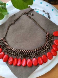 Boho Red Bead Necklace