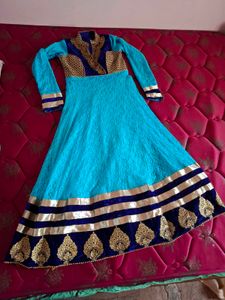 Teal & Gold Embellished Anarkali Dress