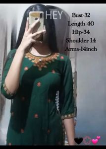 Green Embroidered Kurti - Size S