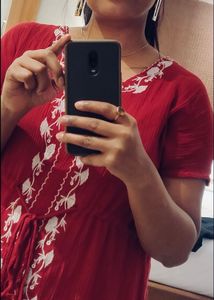 Red Embroidered Top