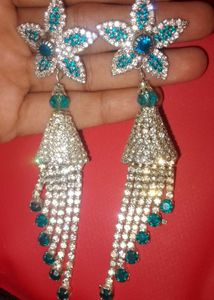 Teal Flower Earrings