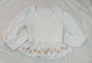 White Floral Peplum Top