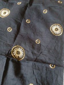 Pure Cotton Black Saree With Embroidery Work