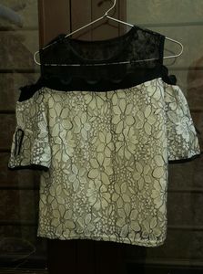 White Netted Off Shoulder Top
