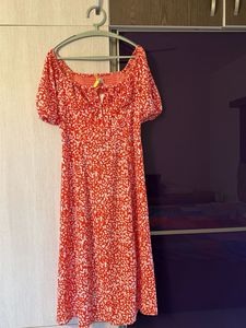 Red & White Print Dress