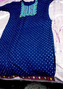 Embroidered Navy Blue Kurta