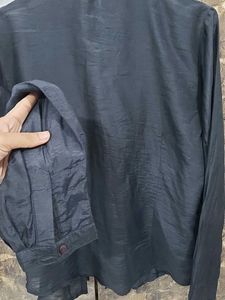 Exported Black cotton+silk fabric shirt