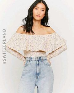Y2k Floral Print Off-Shoulder Crop Top Ruffle