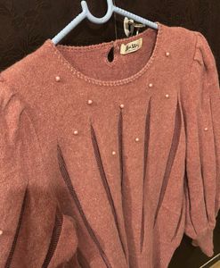 Pink ballon type Pearl Embellished Sweater