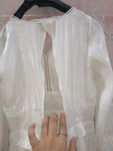 White Long Sleeve Fit &amp; Flare Backless Dress