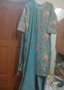 Rangriti Floral Print Teal Palazzo Suit