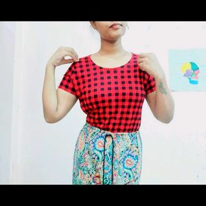 Red Checked Top For Women
