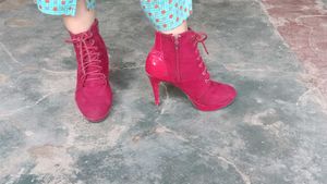 Red Lace-Up Ankle Boots