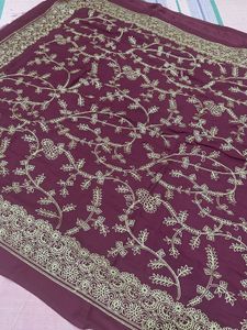 Satin Embroidery Saree
