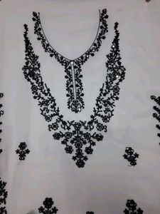 Elegant White &amp; Black Embroidered Salwar Kameez
