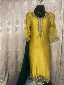 Yellow &amp; Green Embroidered Salwar Kameez