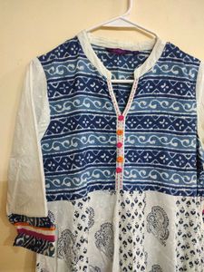 White &amp; Blue Paisley Anarkali Kurti