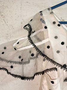 Trendy Polka Dot Ruffle Crop Top Layered Cream