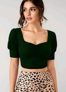 Green Puff Sleeve Crop Top👗🫧