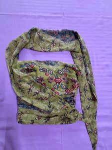 Green Floral Top With Scarf