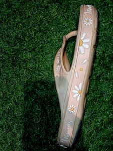 Beige Floral Flip Flops
